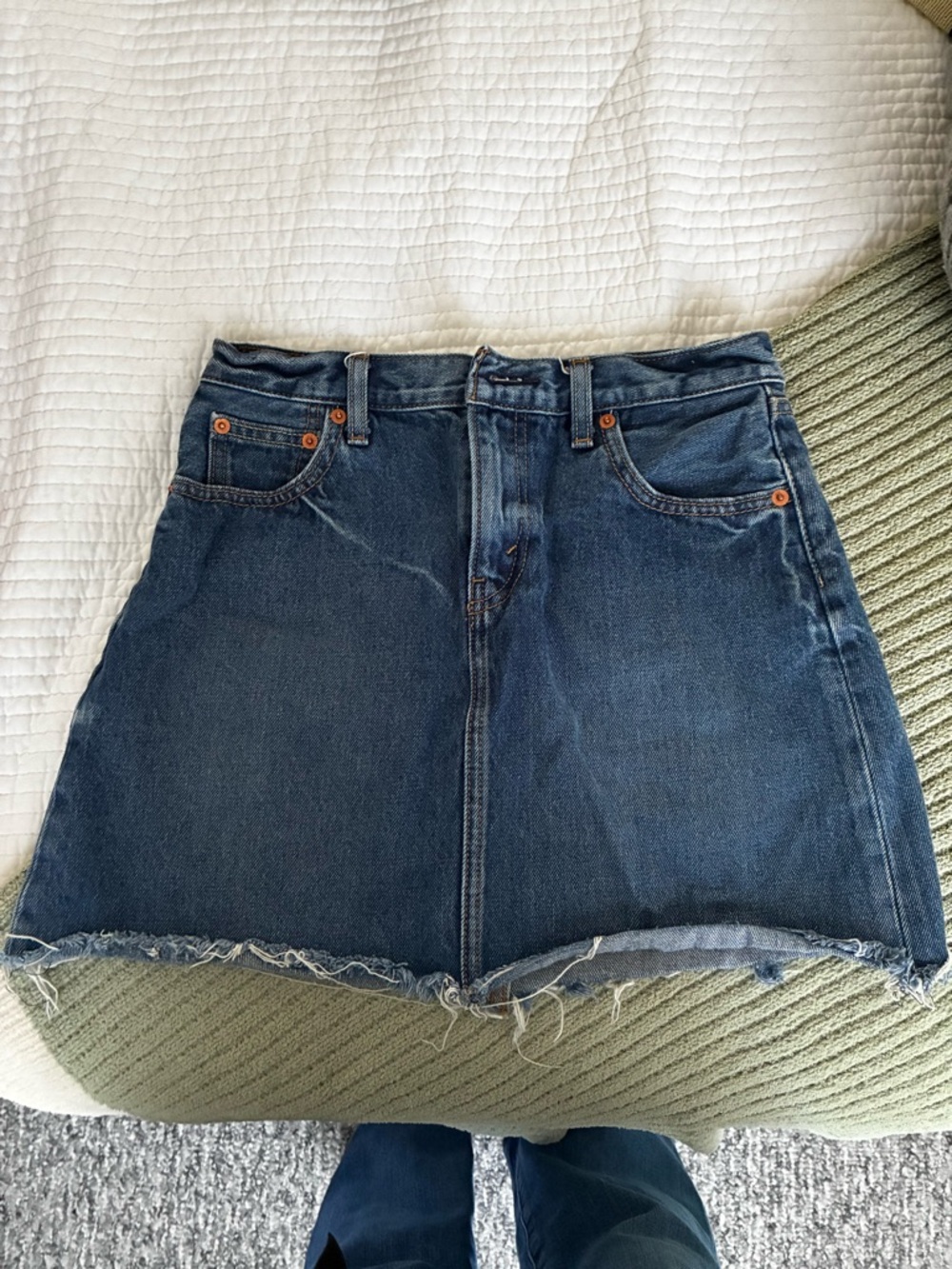 Levi's Dark Blue Denim Mini Skirt with Frayed Hem